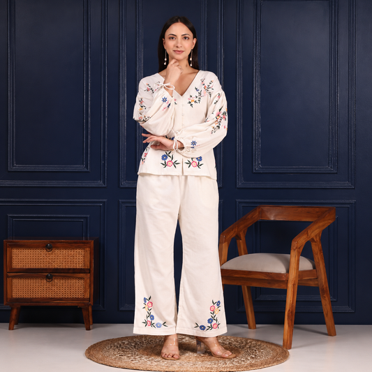 Zilda Co-ord Set | Off White Color